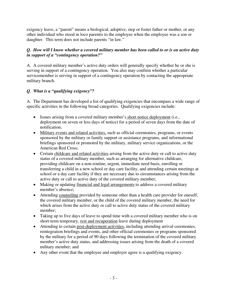 Military Family Leave Provisions of the Fmla (Family and Medical Leave Act) Frequently Asked Questions and Answers, Page 3