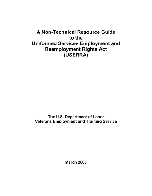 A Non-technical Resource Guide to the Uniformed Services Employment and Reemployment Rights Act (Userra) Download Pdf