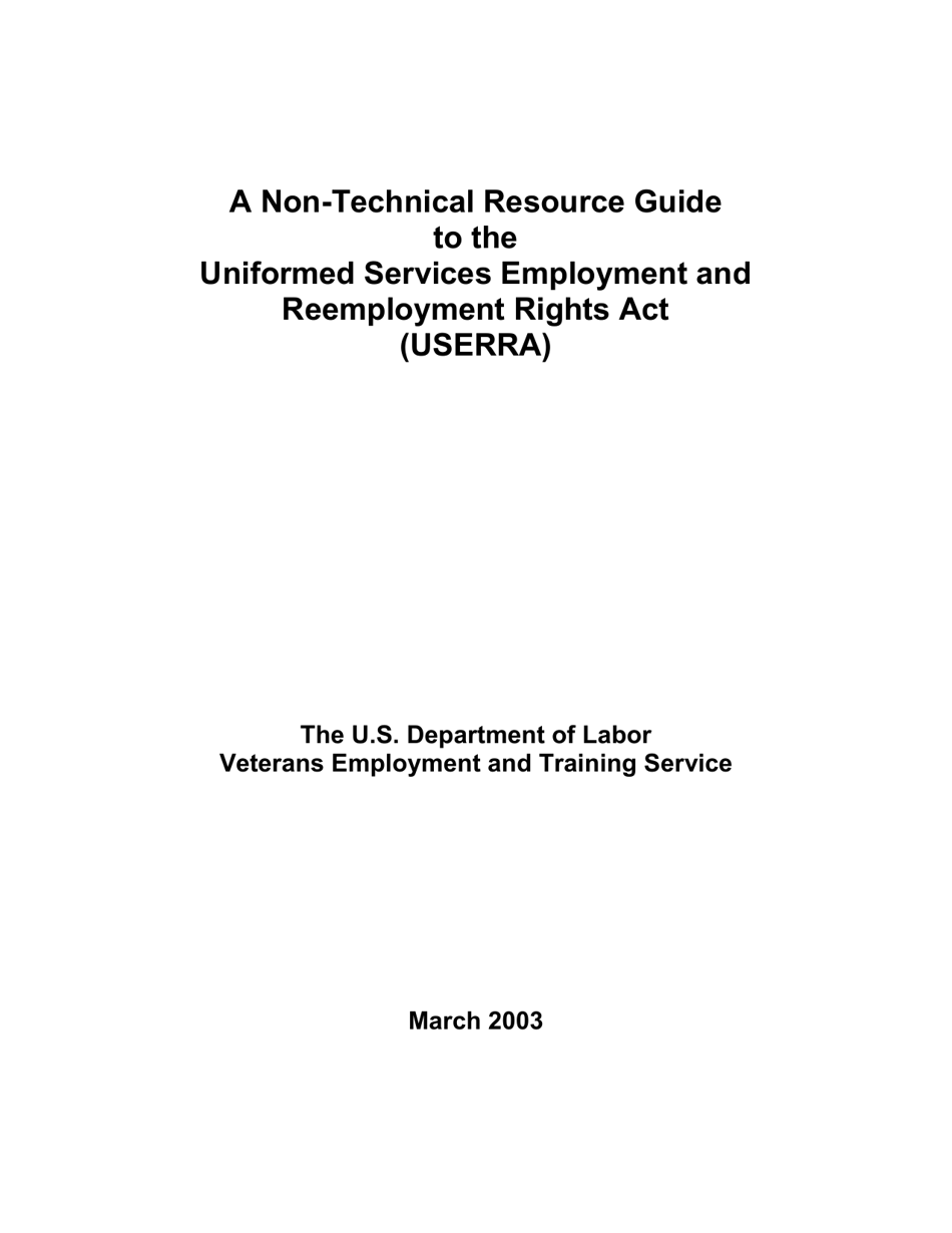 A Non-technical Resource Guide to the Uniformed Services Employment and Reemployment Rights Act (Userra), Page 1