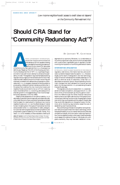 Should Cra Stand for "community Redundancy Act"? - Jeffery W. Gunther