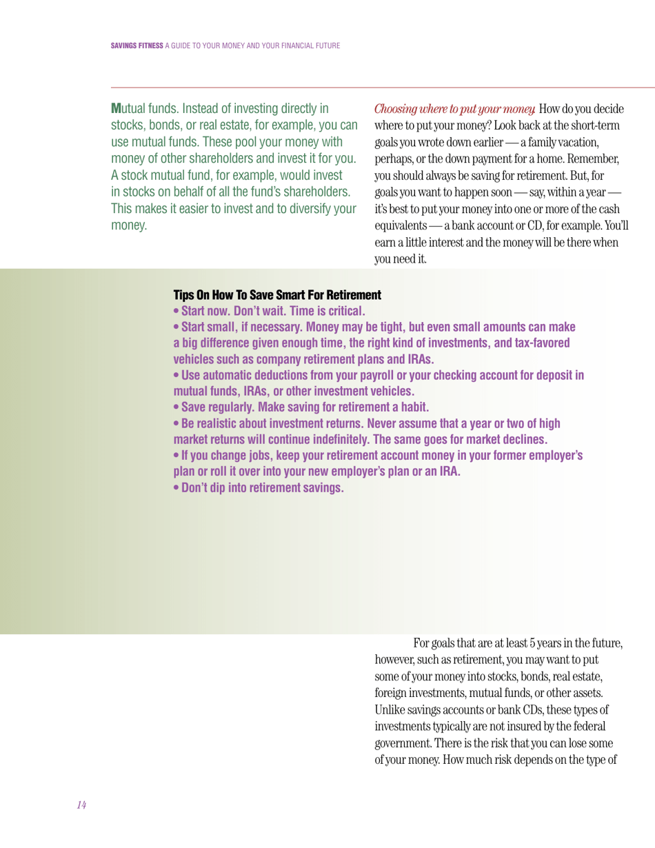 Savings Fitness: a Guide to Your Money and Your Financial Future, Page 16