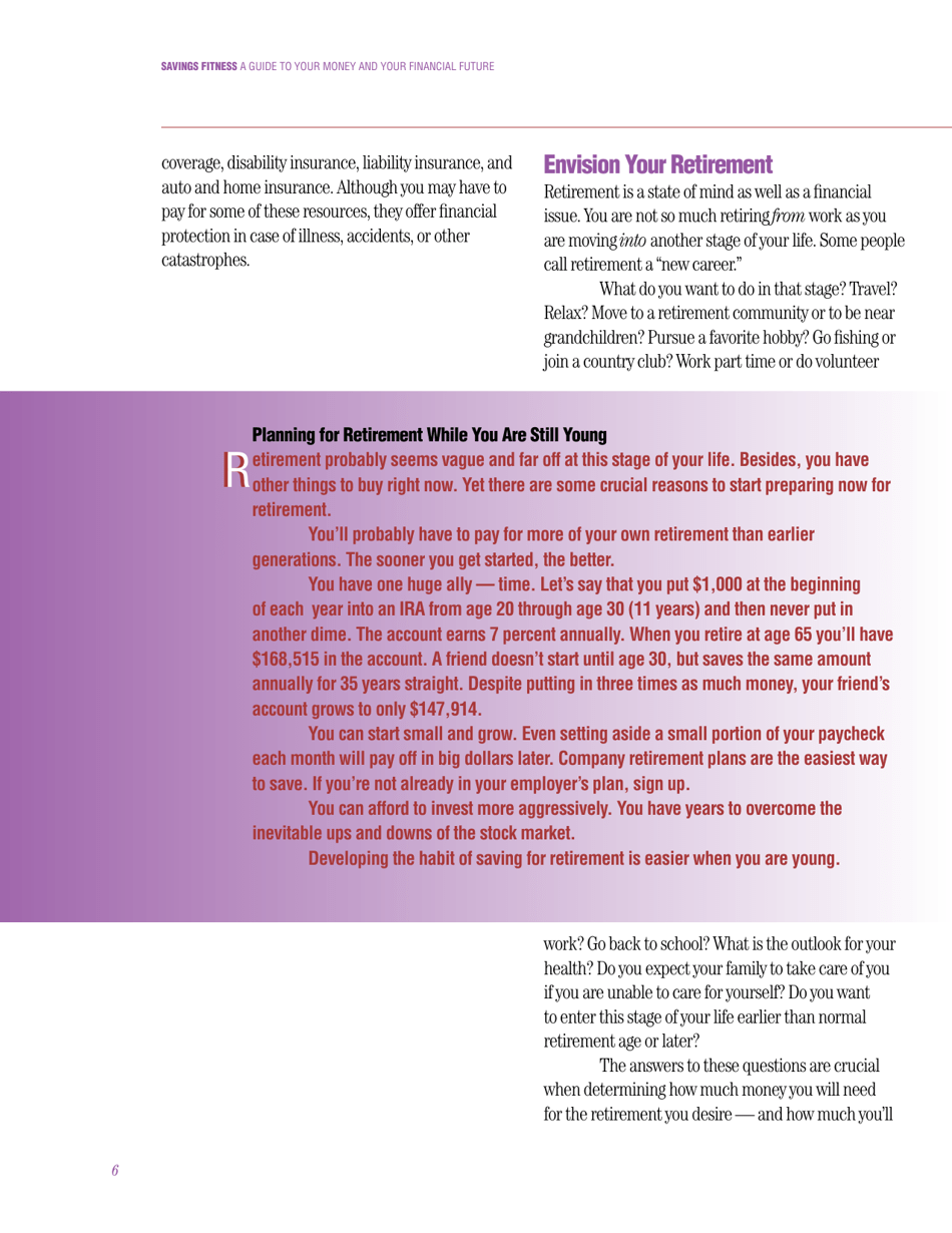 Savings Fitness: a Guide to Your Money and Your Financial Future, Page 8