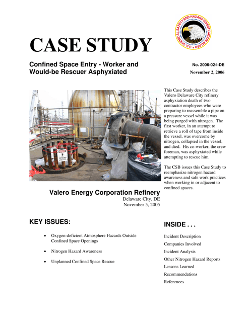 "Case Study: Confined Space Entry - Worker and Would-Be Rescuer Asphyxiated (2006-02-i-De)" Download Pdf