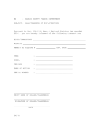 Form 0417R &quot;Sale/Transfer of Rifle/Shotgun&quot; - Hawaii