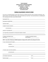 Document preview: Mobile Equipment Update Form - Shasta County, California