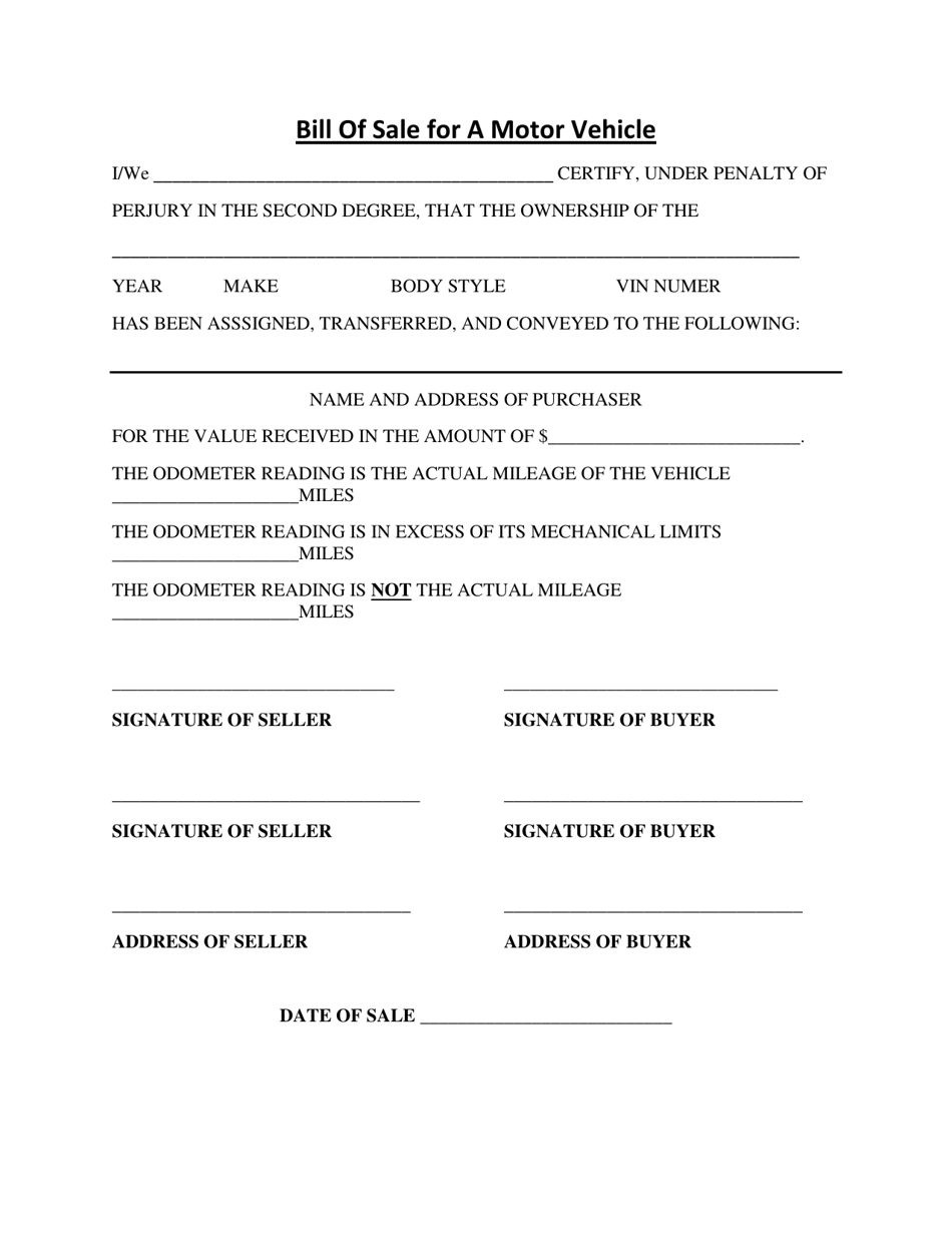 Rio Grande County Colorado Motor Vehicle Bill of Sale Fill Out Sign