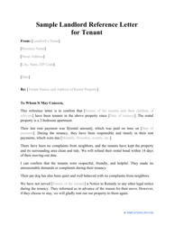 Document preview: Sample Landlord Reference Letter for Tenant