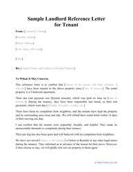 Sample Landlord Reference Letter for Tenant