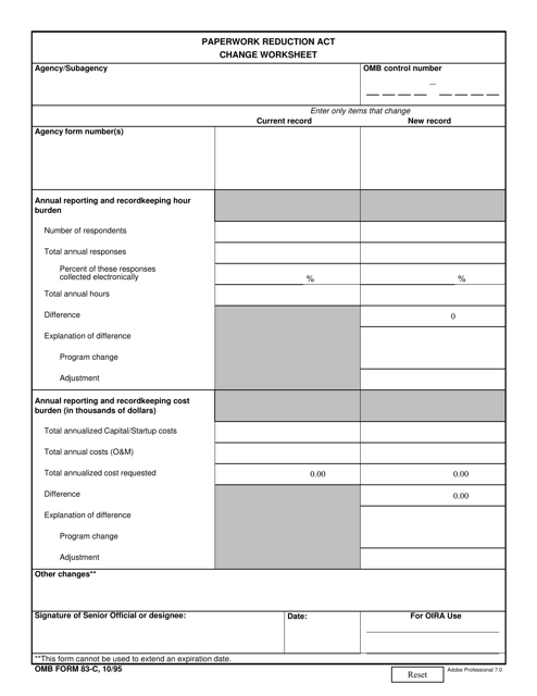 OMB Form 83-C Paperwork Reduction Act Change Worksheet