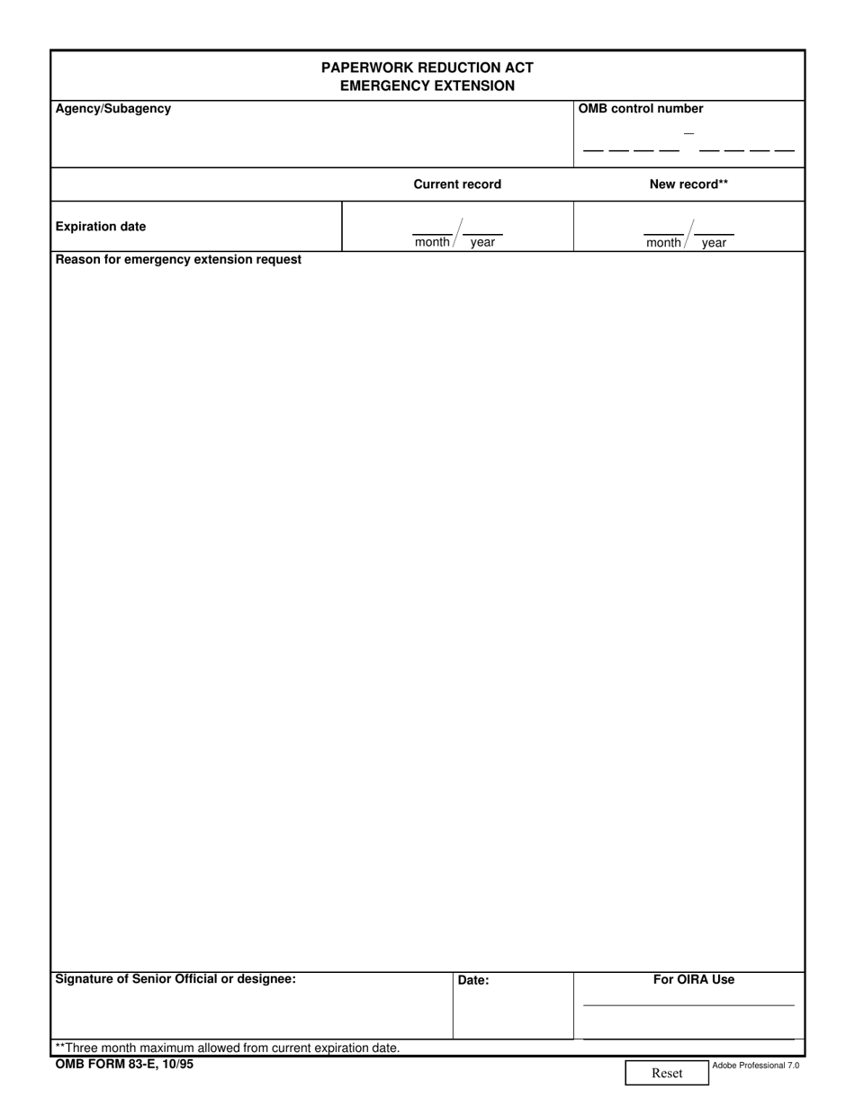 OMB Form 83-E Paperwork Reduction Act Emergency Extension, Page 1