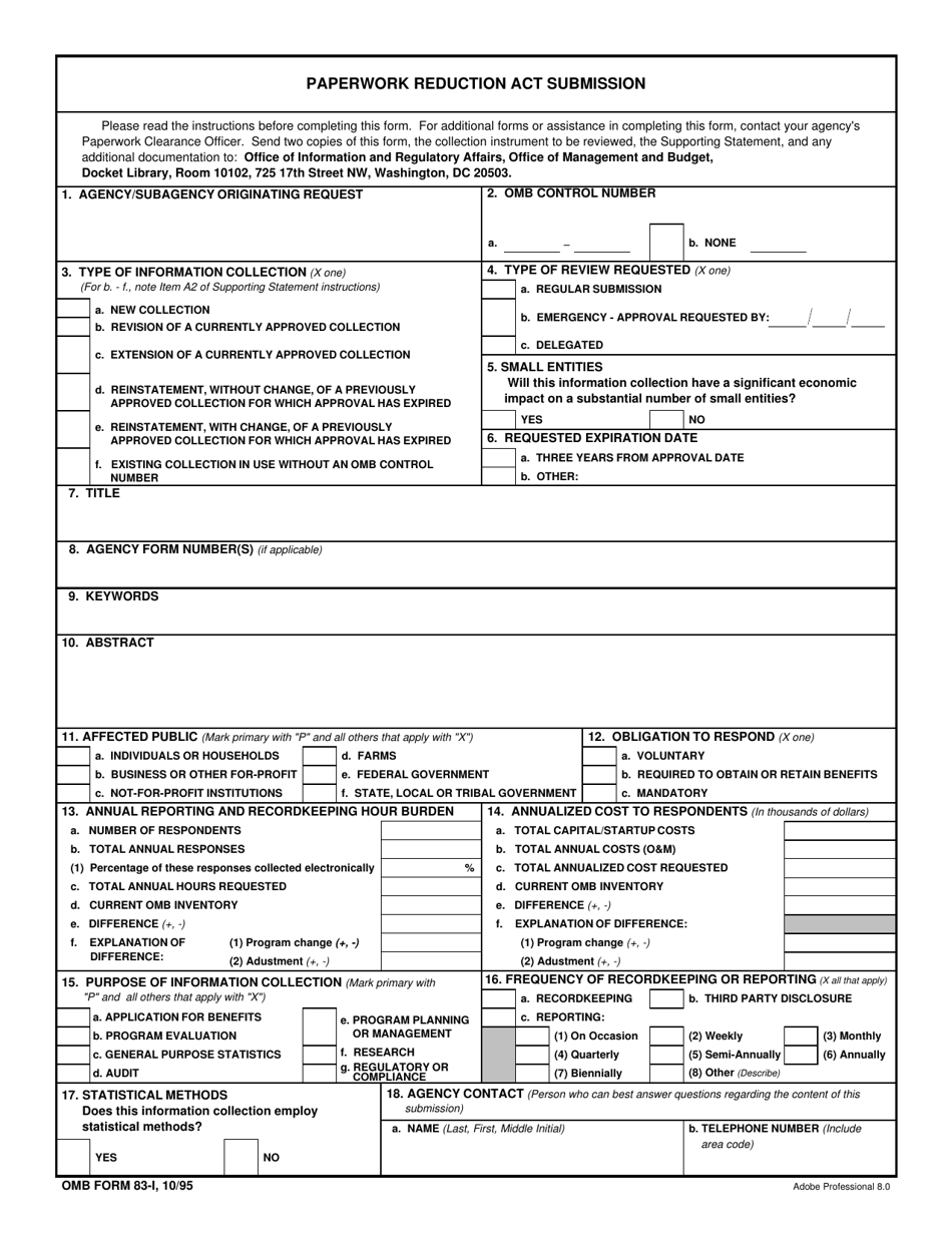 OMB Form 83-I Paperwork Reduction Act Submission, Page 1