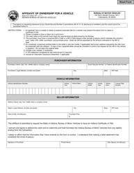 State Form 23037 &quot;Affidavit of Ownership for a Vehicle&quot; - Indiana