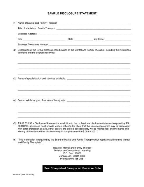 Form 08-4518 Disclosure Statement - Alaska