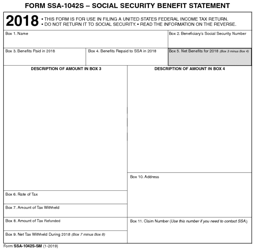 Document preview: Form SSA-1042S-SM Social Security Benefit Statement, 2018