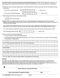 Form SSA-7004 Request for Social Security Statement, Page 2