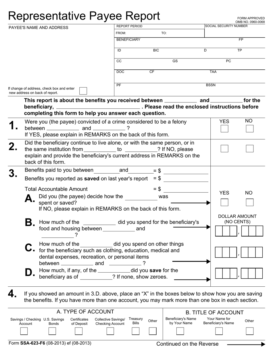 Form SSA 623 F6 Download Fillable PDF Or Fill Online Representative 