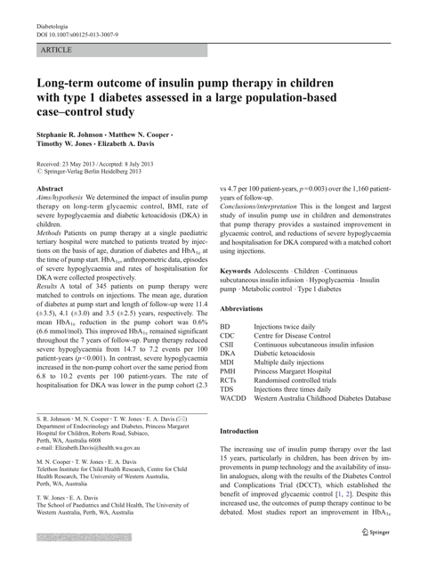Long-Term Outcome of Insulin Pump Therapy in Children With Type 1 Diabetes Assessed in a Large Population-Based Case"control Study