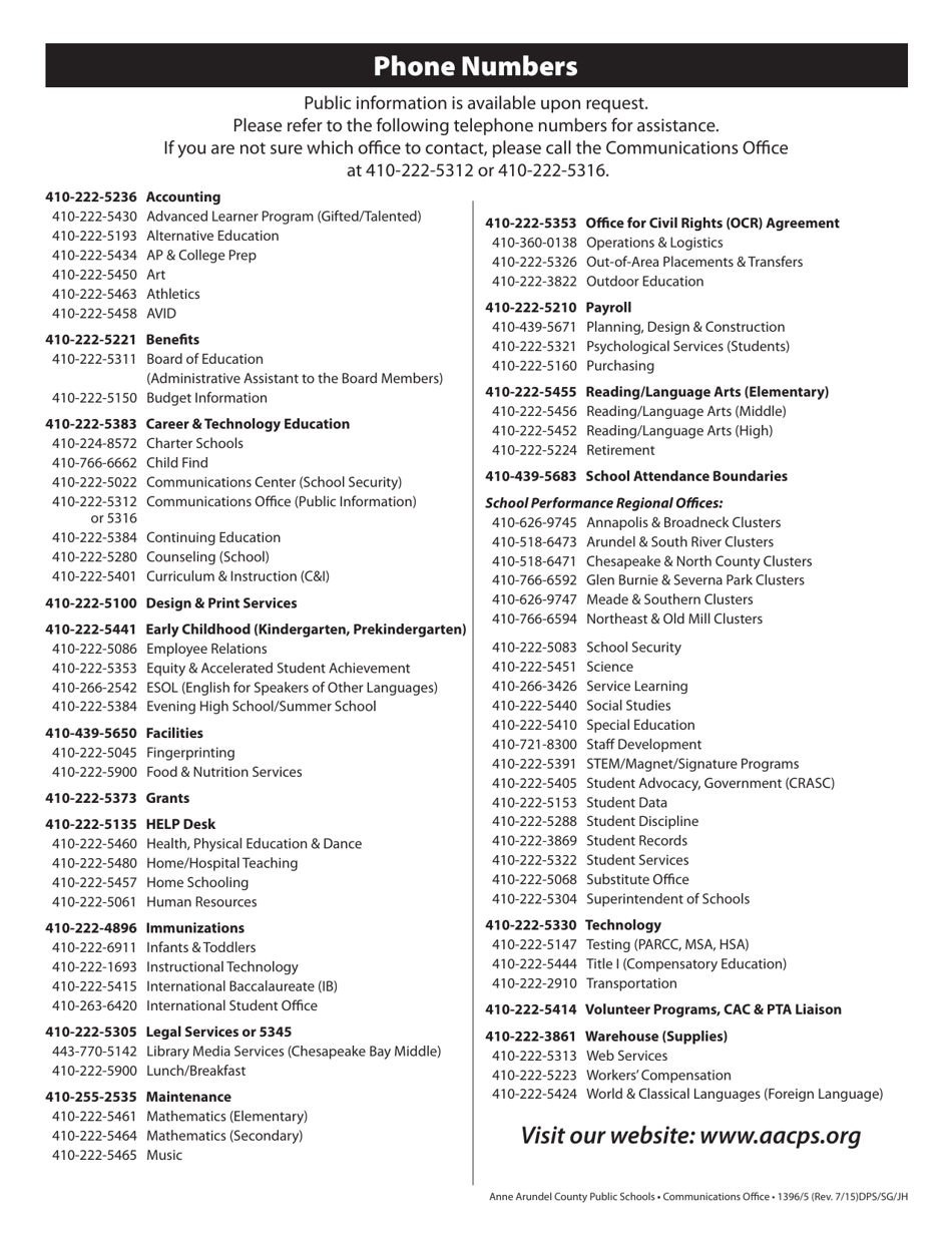 2015-2016 School List - Anne Arundel County Public Schools, Page 8