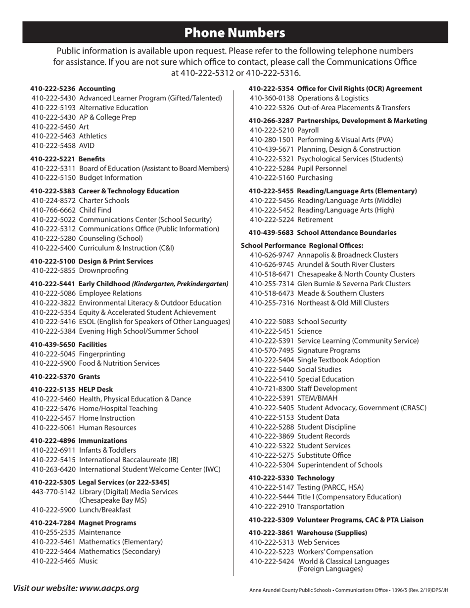 2018-2019 School List - Anne Arundel County Public Schools, Page 8