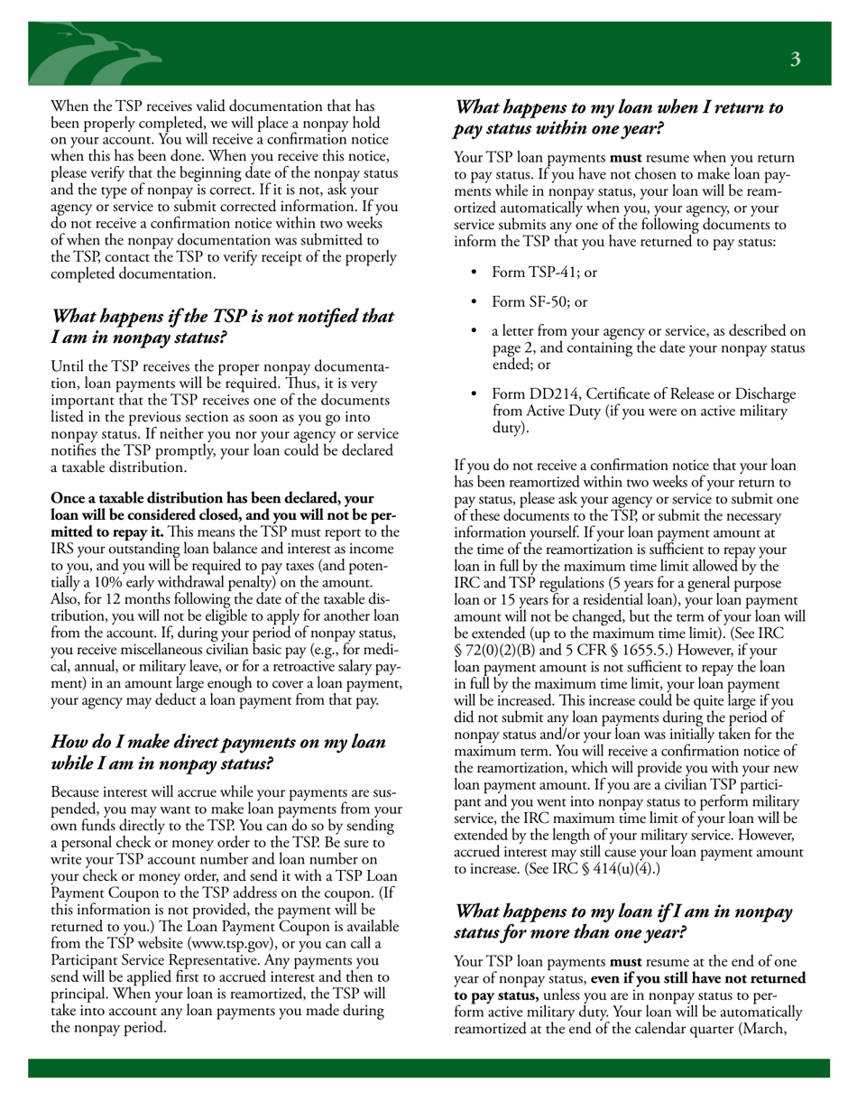 Form OC95-4 Fact Sheet: Effect of Nonpay Status on Your Tsp Account, Page 3