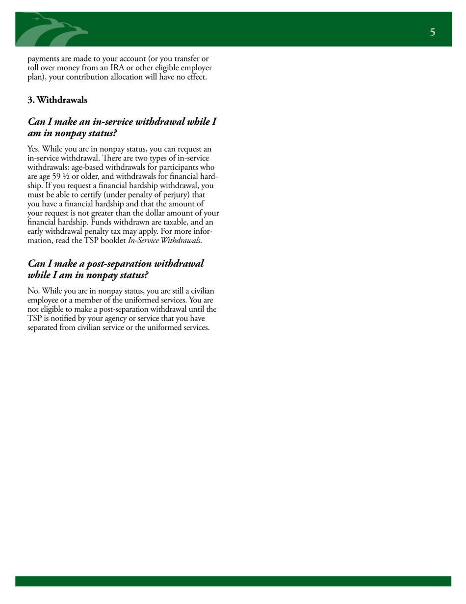 Form OC95-4 Fact Sheet: Effect of Nonpay Status on Your Tsp Account, Page 5