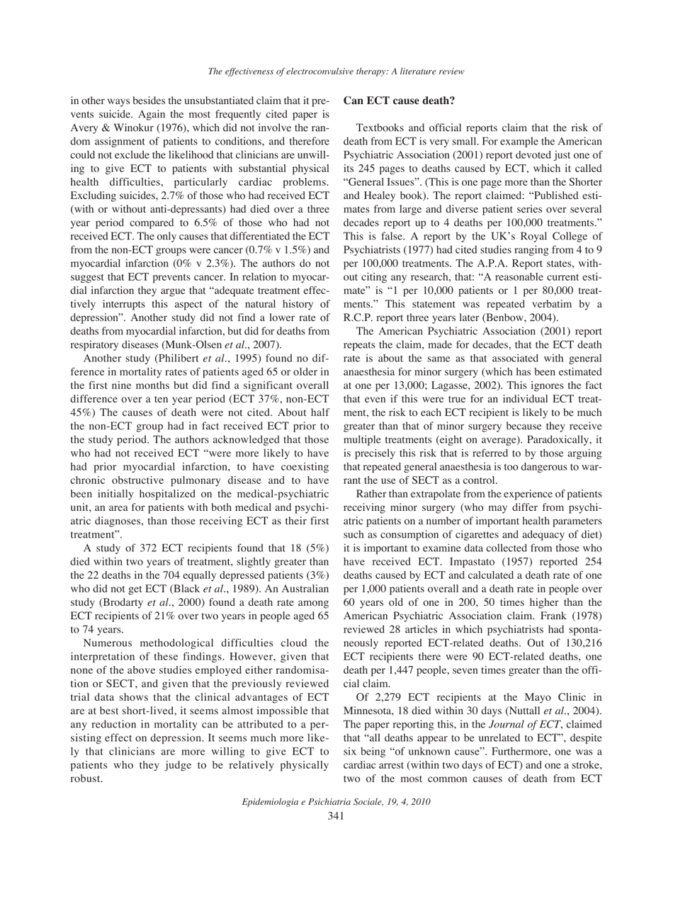 The Effectiveness of Electroconvulsive Therapy: a Literature Review, John Read, Richard P. Bentall, Page 9