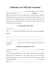 Document preview: Last Will and Testament Template - California