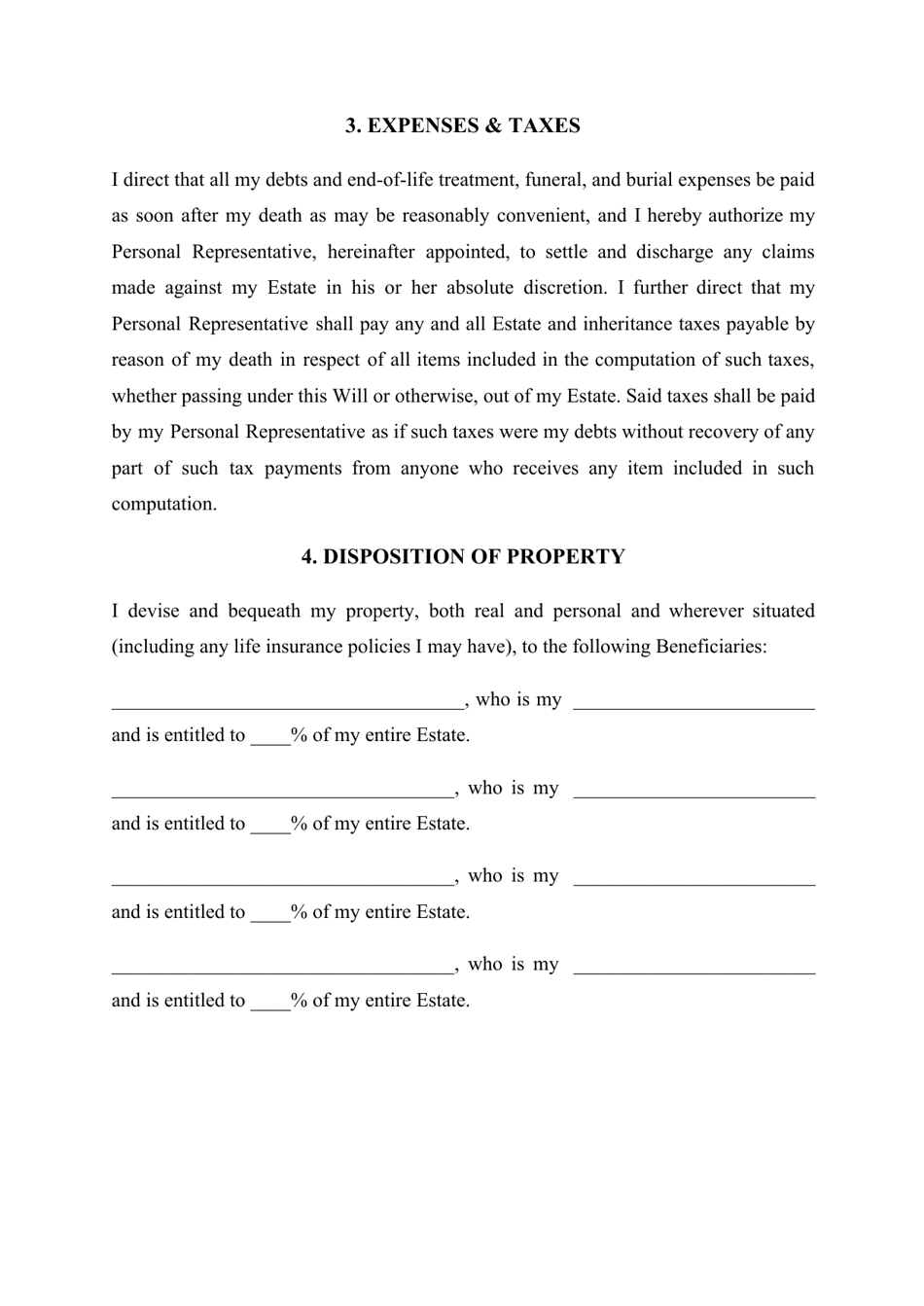 Florida Last Will and Testament Template Download Printable PDF