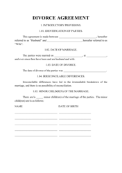 Document preview: Divorce Agreement Template