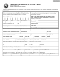 State Form 205 &quot;Application for Certificate of Title for a Vehicle&quot; - Indiana