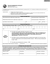 State Form 43753 &quot;Trailer Ownership Affidavit&quot; - Indiana