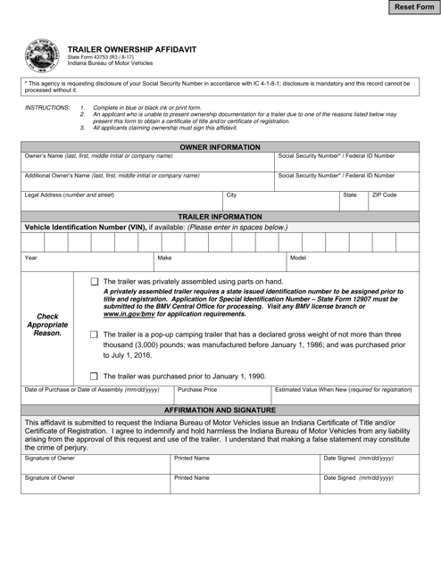 State Form 43753  Printable Pdf