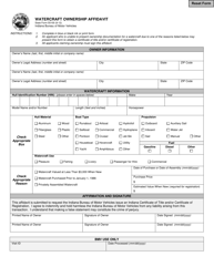 State Form 55100 &quot;Watercraft Ownership Affidavit&quot; - Indiana