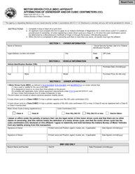 State Form 55714 &quot;Motor Driven Cycle (MDC) Affidavit Affirmation of Ownership and/or Cubic Centimeters (Cc)&quot; - Indiana