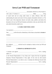 Document preview: Last Will and Testament Template - Iowa