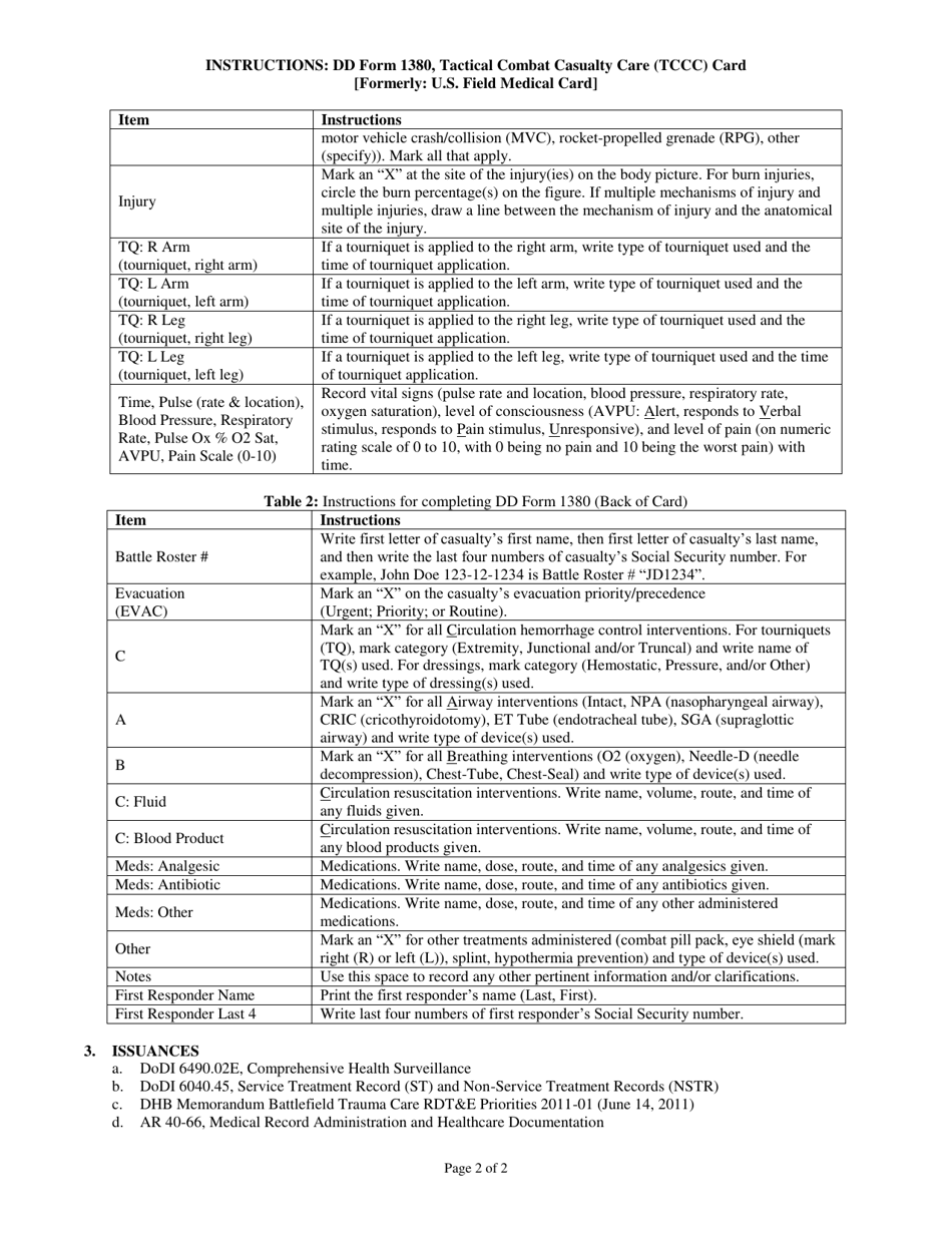Download Instructions For DD Form 1380 Tactical Combat Casualty Care