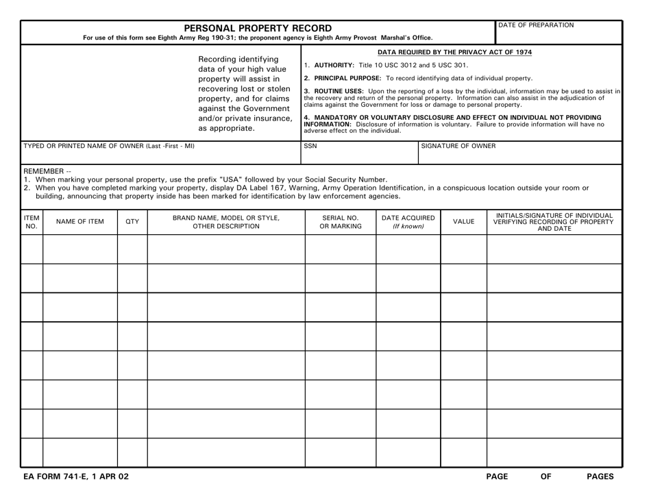 Personal Property Record Fill Out, Sign Online and Download PDF