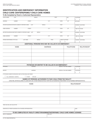 Document preview: Form LIC700 Identification and Emergency Information - Child Care Centers/Family Child Care Homes - California