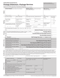 PS Form 3605-R Postage Statement - Package Services