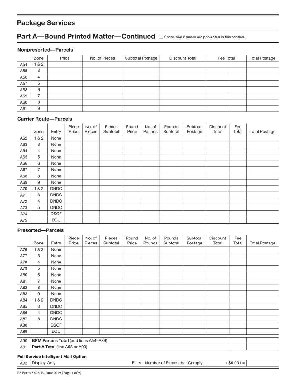 PS Form 3605-R Postage Statement - Package Services, Page 4