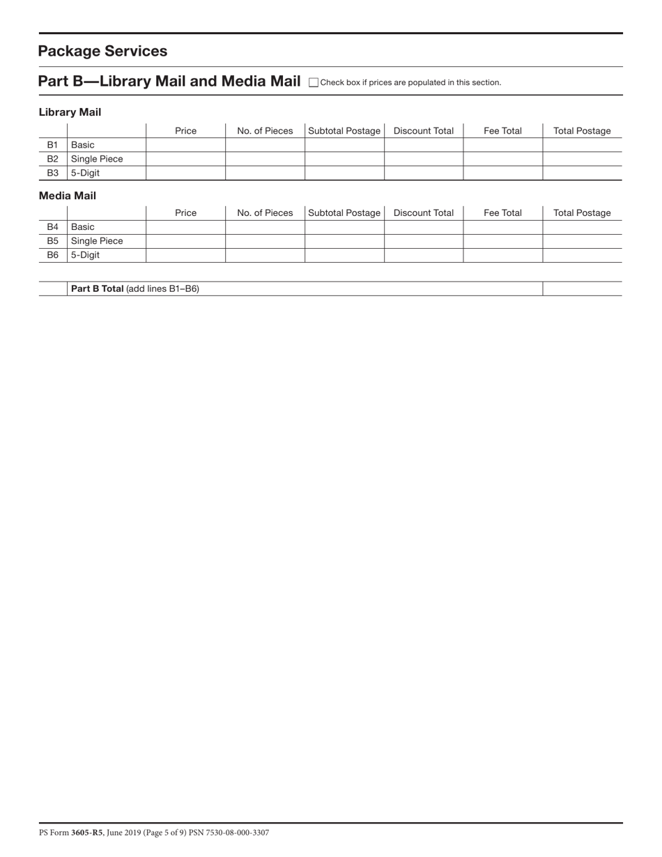 PS Form 3605-R Postage Statement - Package Services, Page 5