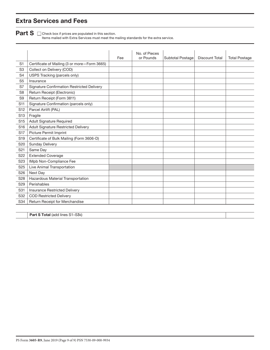 PS Form 3605-R Postage Statement - Package Services, Page 9