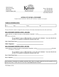 Document preview: Form TR-215 Affidavit of Relationship - Kansas