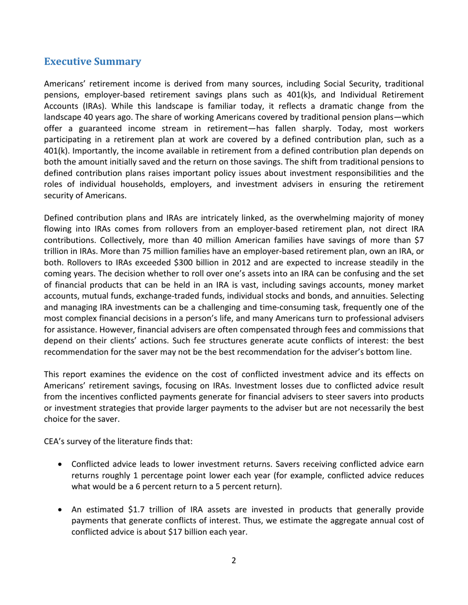 The Effects of Conflicted Investment Advice on Retirement Savings, Page 3