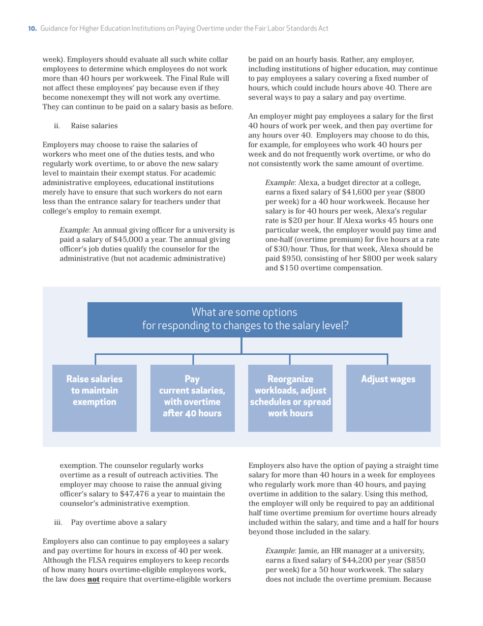 Guidance for Higher Education Institutions on Paying Overtime Under the Fair Labor Standards Act, Page 10