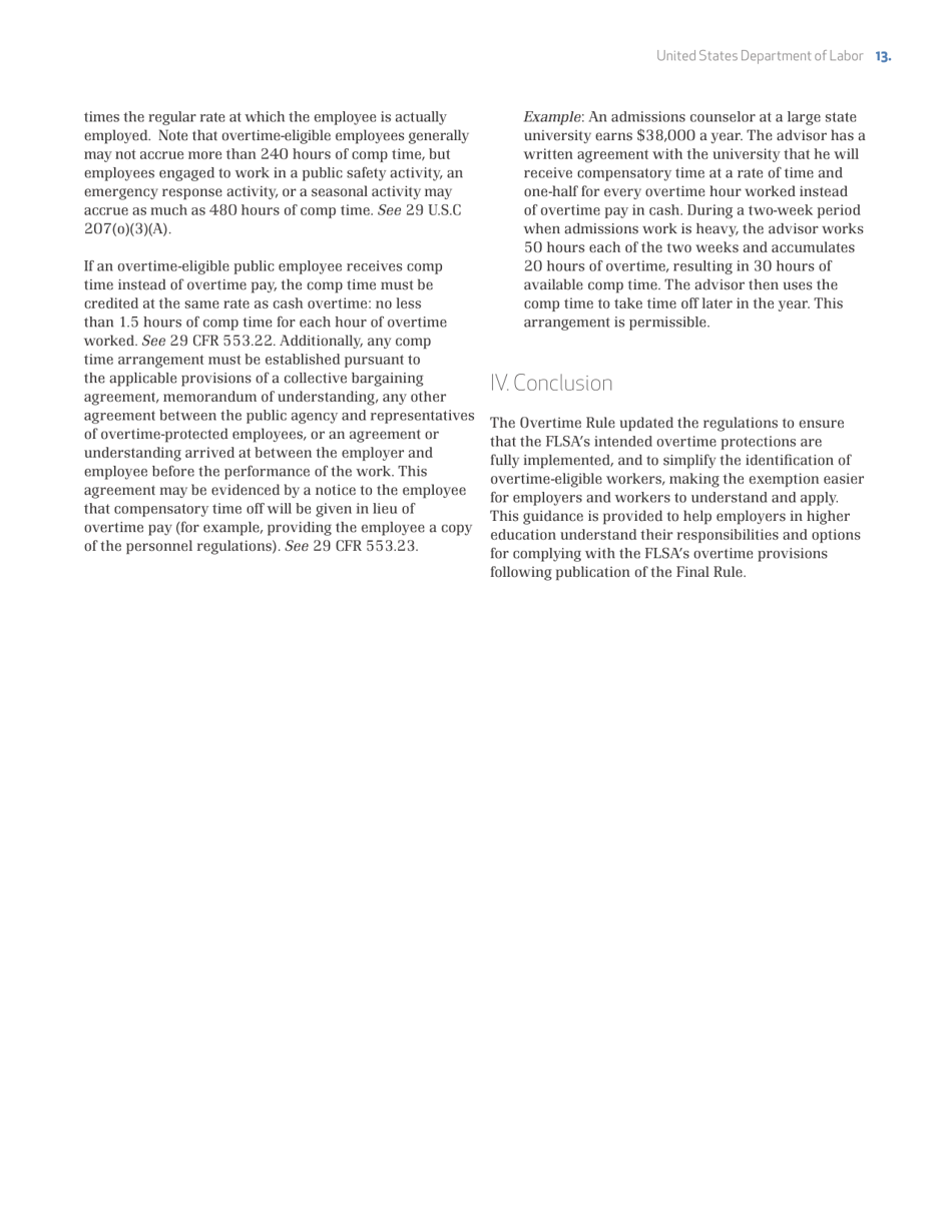 Guidance for Higher Education Institutions on Paying Overtime Under the Fair Labor Standards Act, Page 13