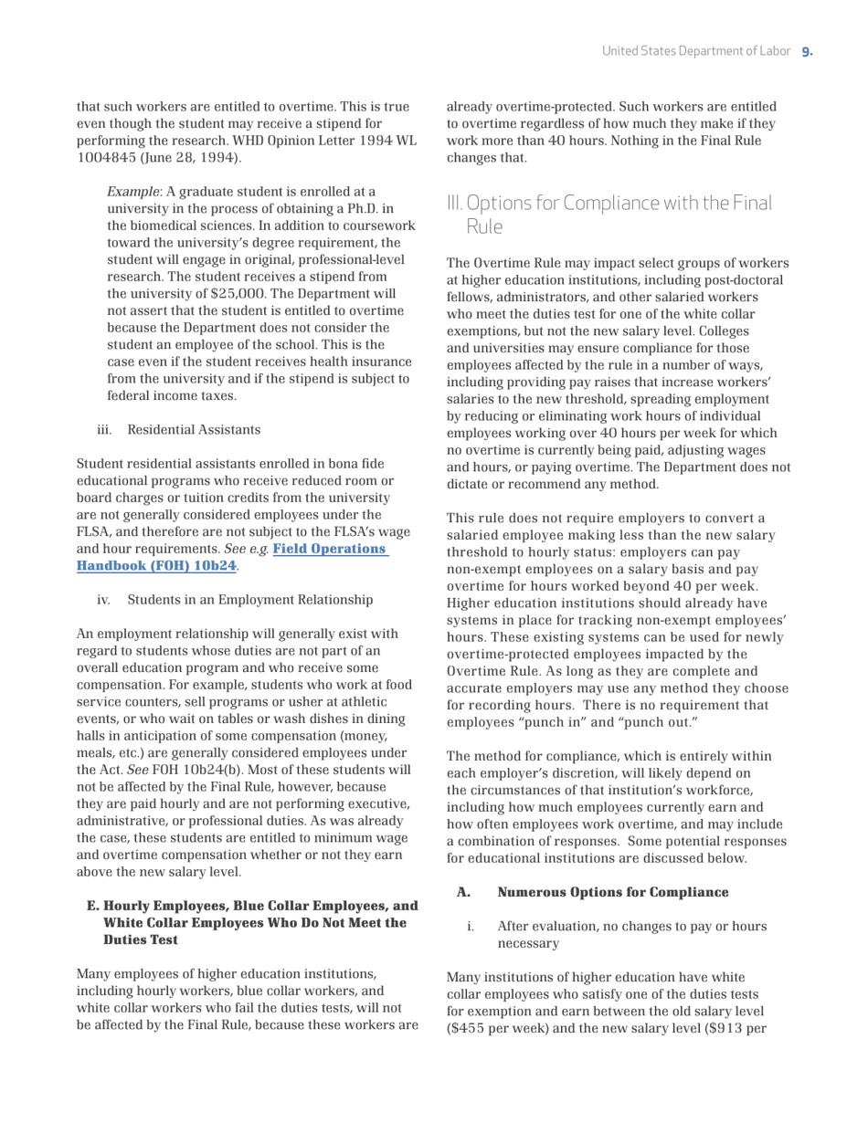 Guidance for Higher Education Institutions on Paying Overtime Under the Fair Labor Standards Act, Page 9