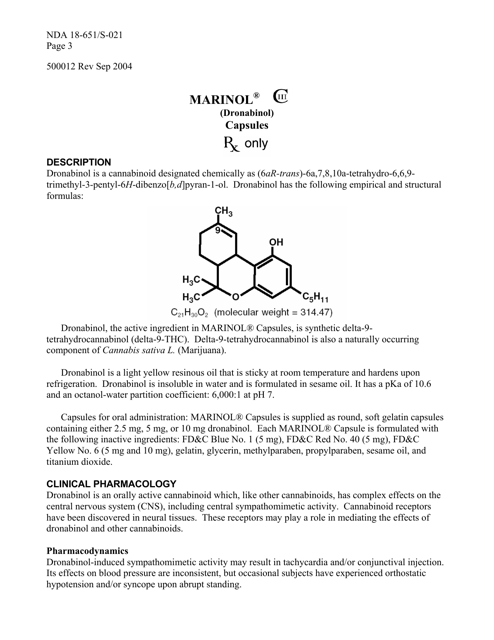 Marinol (Dronabinol) Capsules - Drug Description, Indications & Dosage