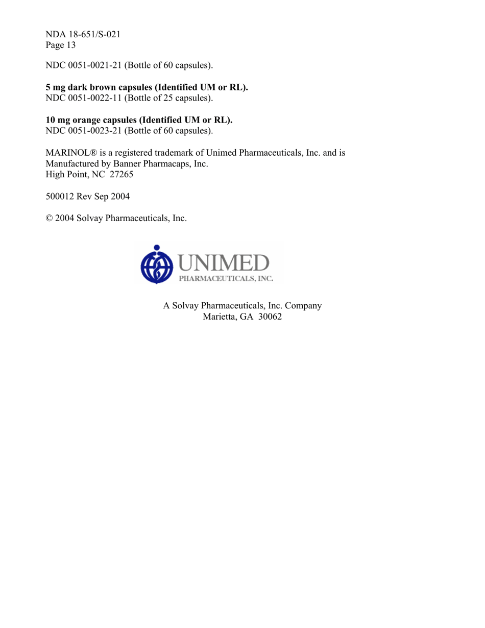 Marinol (Dronabinol) Capsules - Drug Description, Indications  Dosage, Page 11