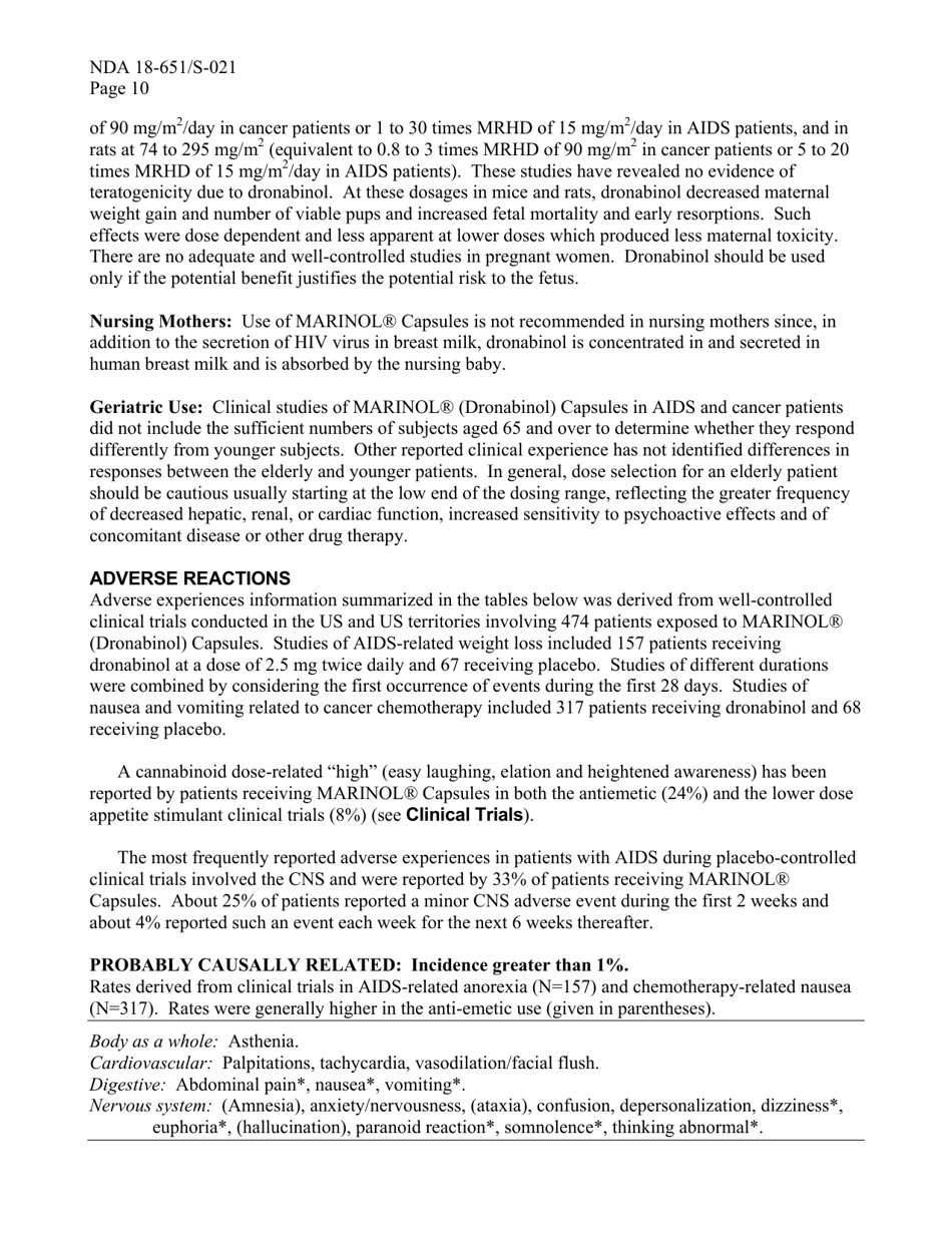 Marinol (Dronabinol) Capsules - Drug Description, Indications  Dosage, Page 8